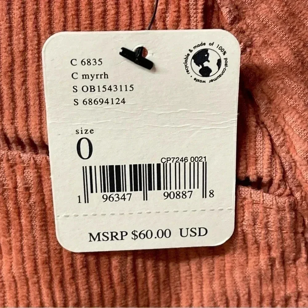 NWT Free People Ray Cotton Corduroy Skirt. Sz 0, color Myrrh.
